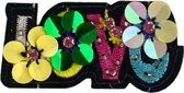 Love Flower Power Tekst Op Naai Fashion Part Patch 8 cm / 4 cm / Geel Groen Roze Zwart