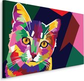 Schilderij - Kleurrijke Kat, Multikleur, Premium Print op Canvas