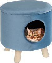 Relaxdays kattenpoef op pootjes - ronde hocker - kattenhuis - zacht kattenmeubel - honden