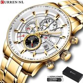 Horloges voor Mannen Heren Horloge Curren Herenhorloge Watch - Jongens Horloges - Incl. Horlogebox Geschenkdoos & Versteller - Goud Wit