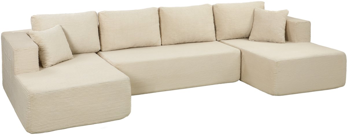 HOMCOM Bankstel - Corduroy (100% polyester) - 336,5 x 152 x 78 cm - Crème