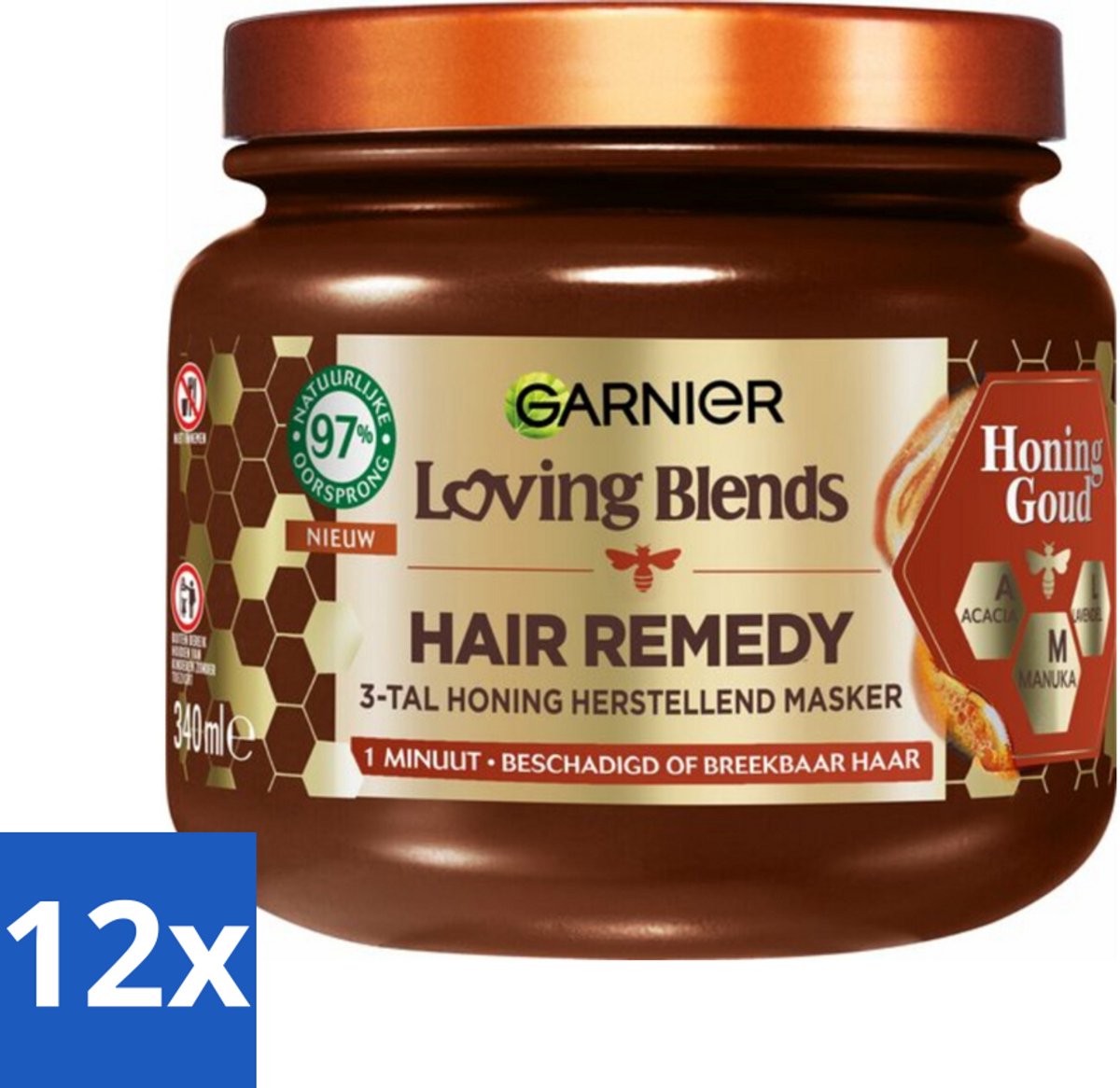 12 x Garnier - Loving Blends Honing Goud - Hair Remedy Haarmasker - Beschadigd & Breekbaar Haar - 340 ml - Haar Masker - Beschadigd Haar - Haarbreuk - Gespleten Punten - Haarmasker