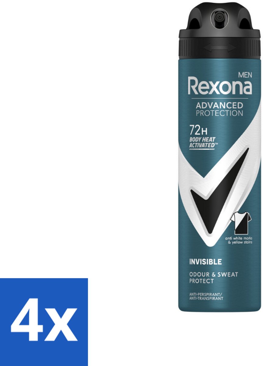 4 x Rexona Men - Deodorant Spray - Advanced Protection Invisible - Langdurige Frisheid - 150 ml - Rexona Man - Antitranspirant - Deodorant - 72 Uur Bescherming - Streepvrij