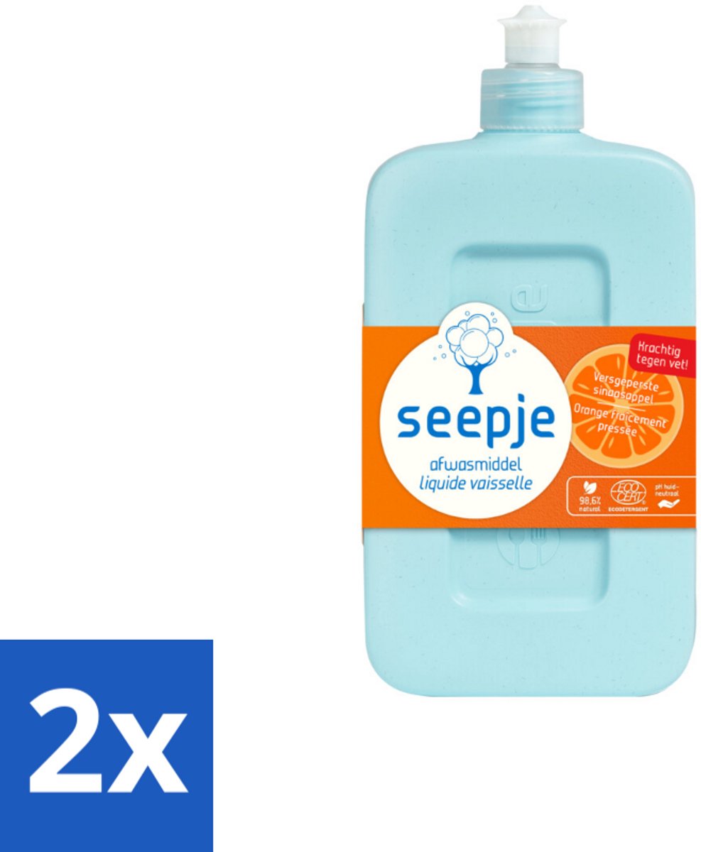 2 x Seepje - Afwasmiddel - Krachtige Reiniging - Versgeperste Sinaasappel Geur - 500 ml - Afwasmiddel - Sinaasappelgeur - Biologisch Afwasmiddel - Milieuvriendelijk - Duurzaam Afwasmiddel