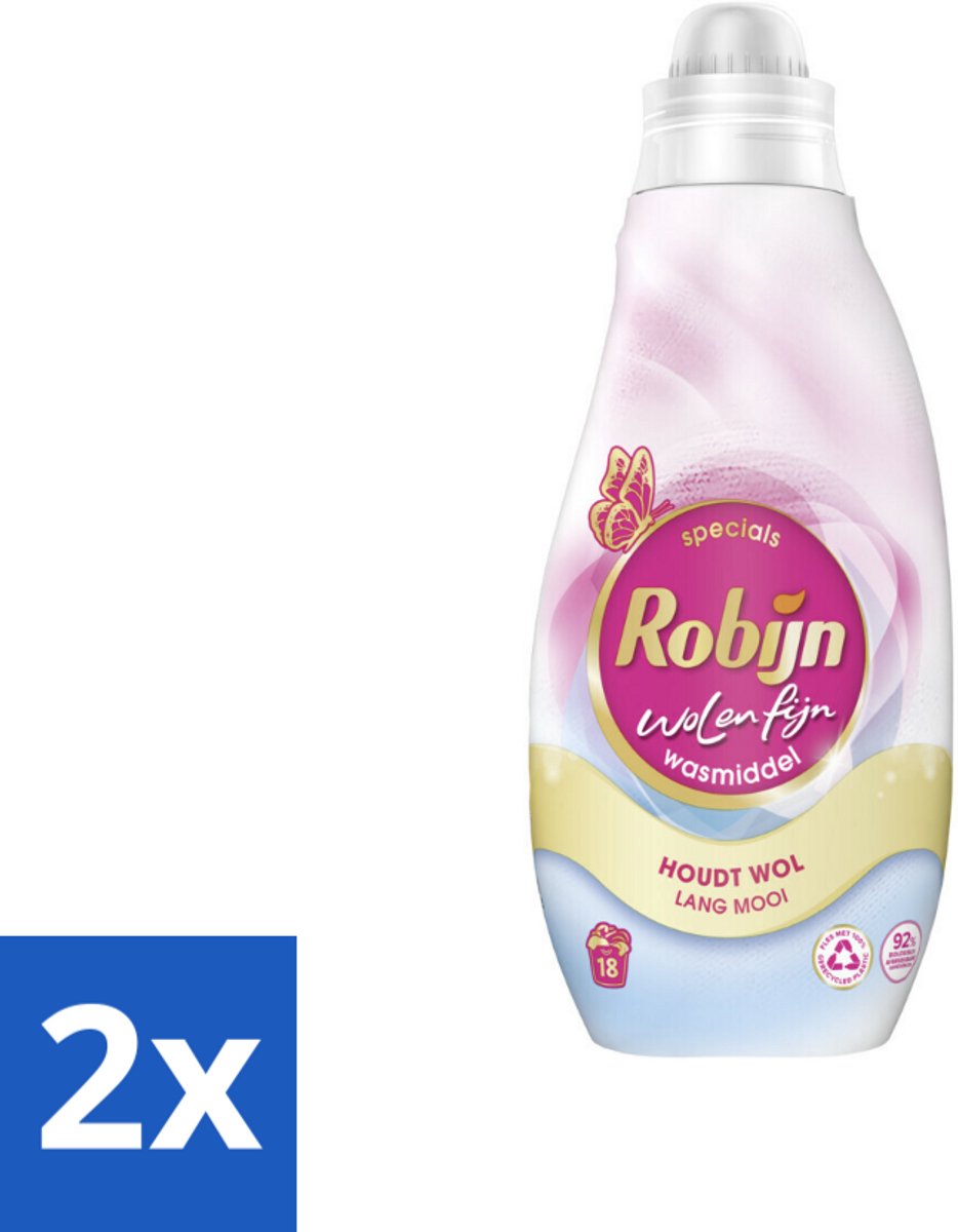 2 x Robijn Specials - Wol & Fijn - Vloeibaar Wasmiddel - 18 Wasbeurten - Wolwasmiddel - Wasmiddel Zijde - Wasmiddel Delicate Stoffen - Biologisch Afbreekbaar Wasmiddel - Milieuvriendelijk Wasmiddel