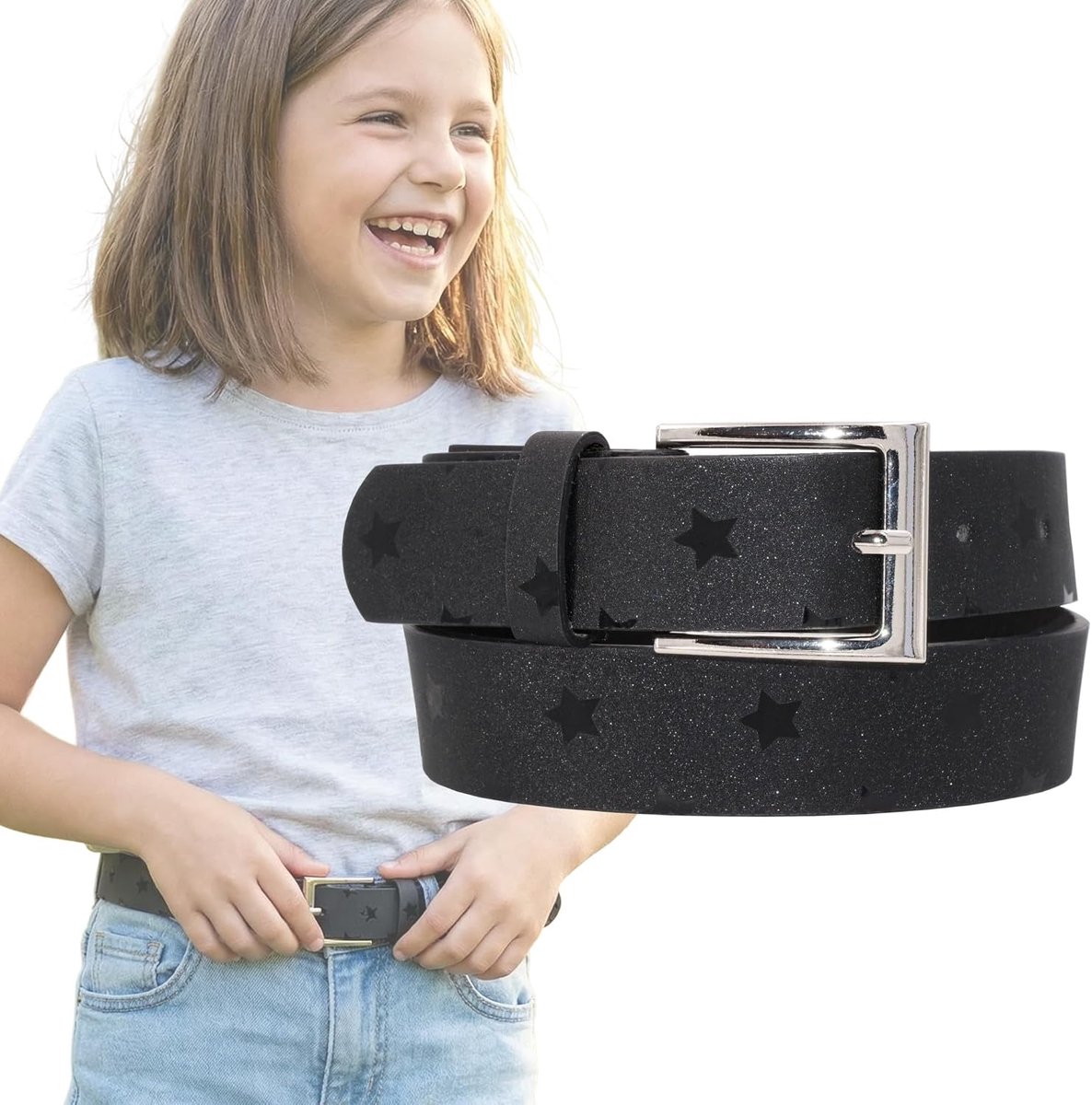 Kindergordel 3-12 jaar - Vegan zwart glitter - One size - Modieuze uitstraling - ShopVlot