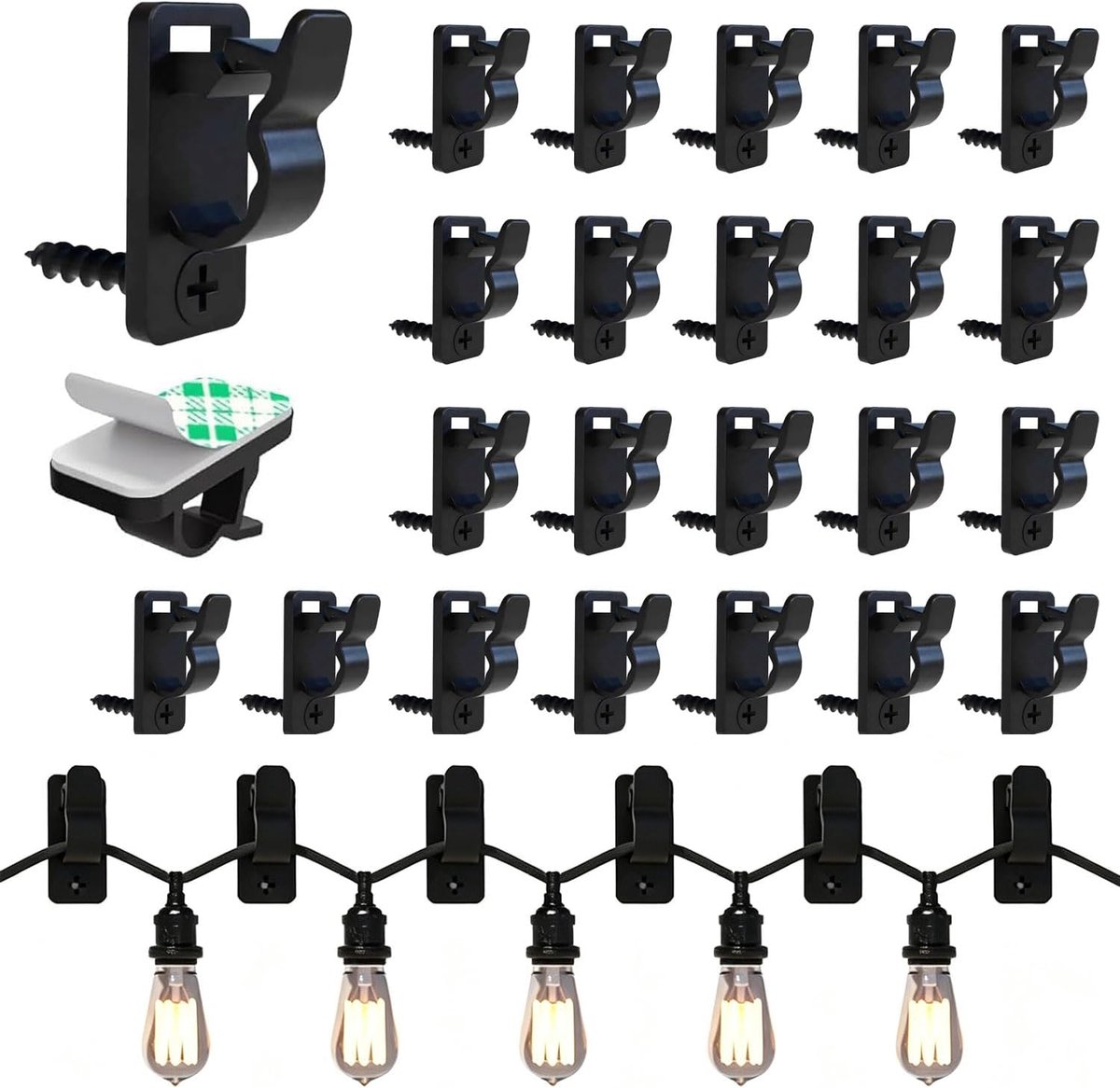 Schroefhaken lichtketting buiten 60 stuks - zwart - wandkabelbevestiging - ideaal voor decoratie - ShopVlot