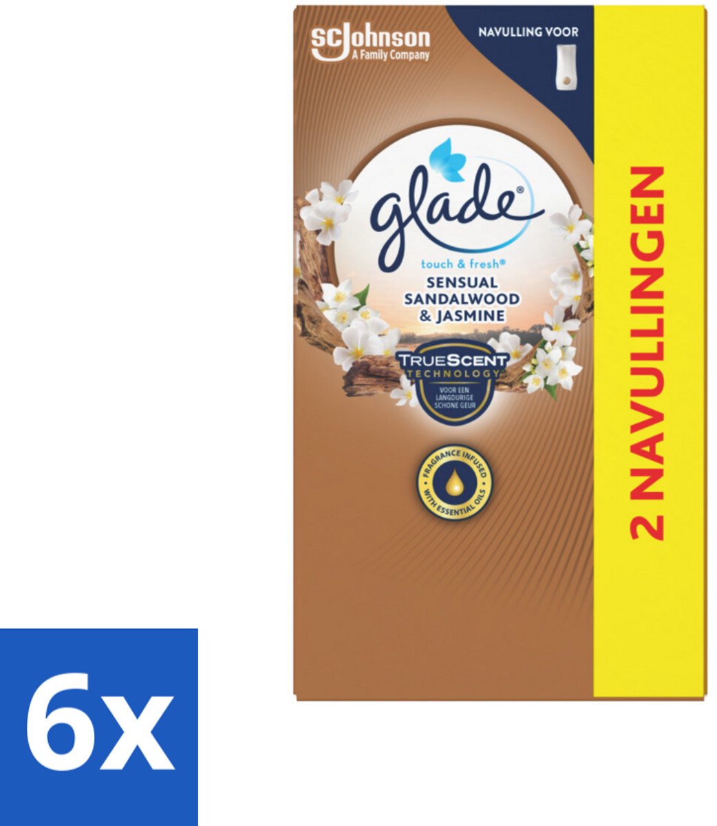 6 x Glade - Touch & Fresh Navulling - Sensual Sandelhout Jasmijn - 2 × 10 ml - Geur - Air Freshener - Sandelhout - Jasmijn - Glade