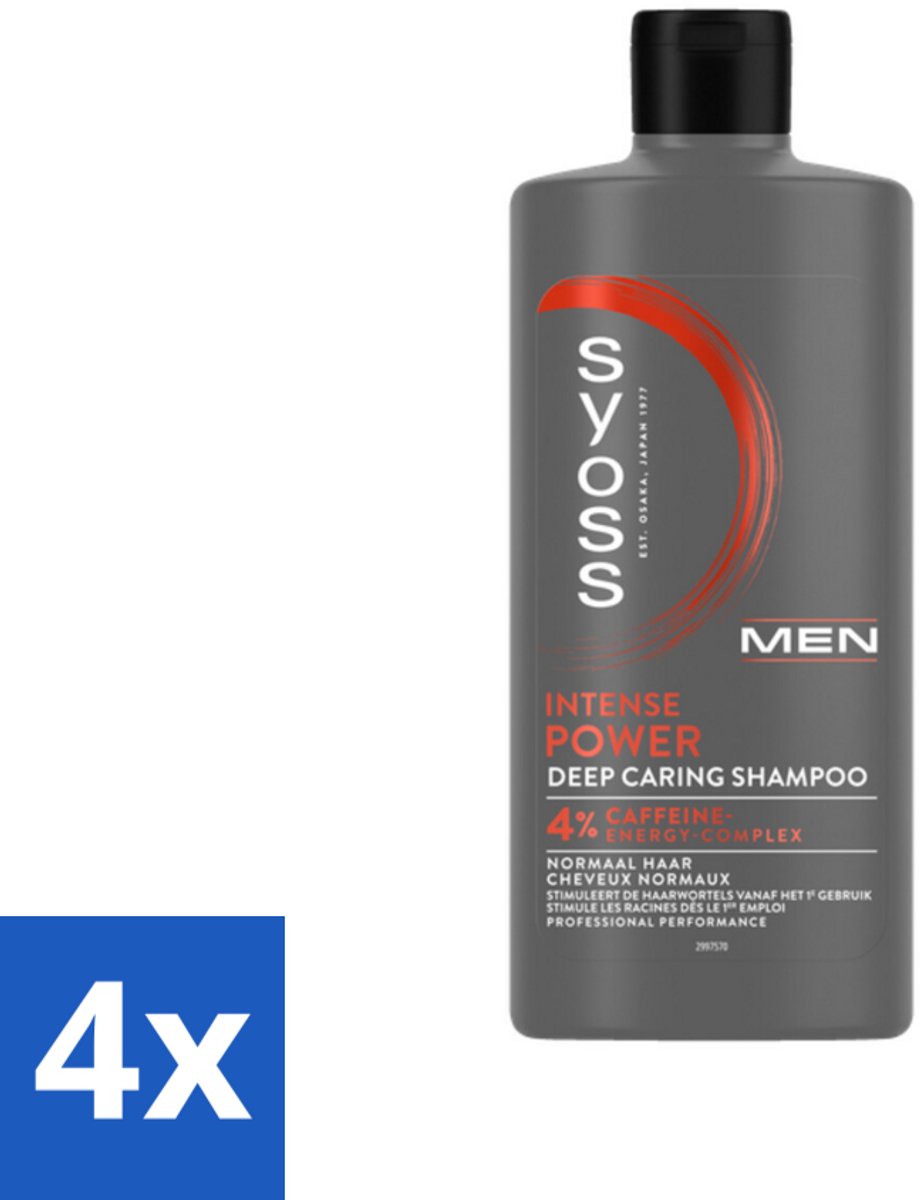 4 x SYOSS - Men Power - Shampoo - Langdurige Styling - 440ml - Haarverzorging Mannen - Shampoo Voor Mannen - Haargroei Stimuleren - Cafeïne Shampoo - Natuurlijke Shampoo