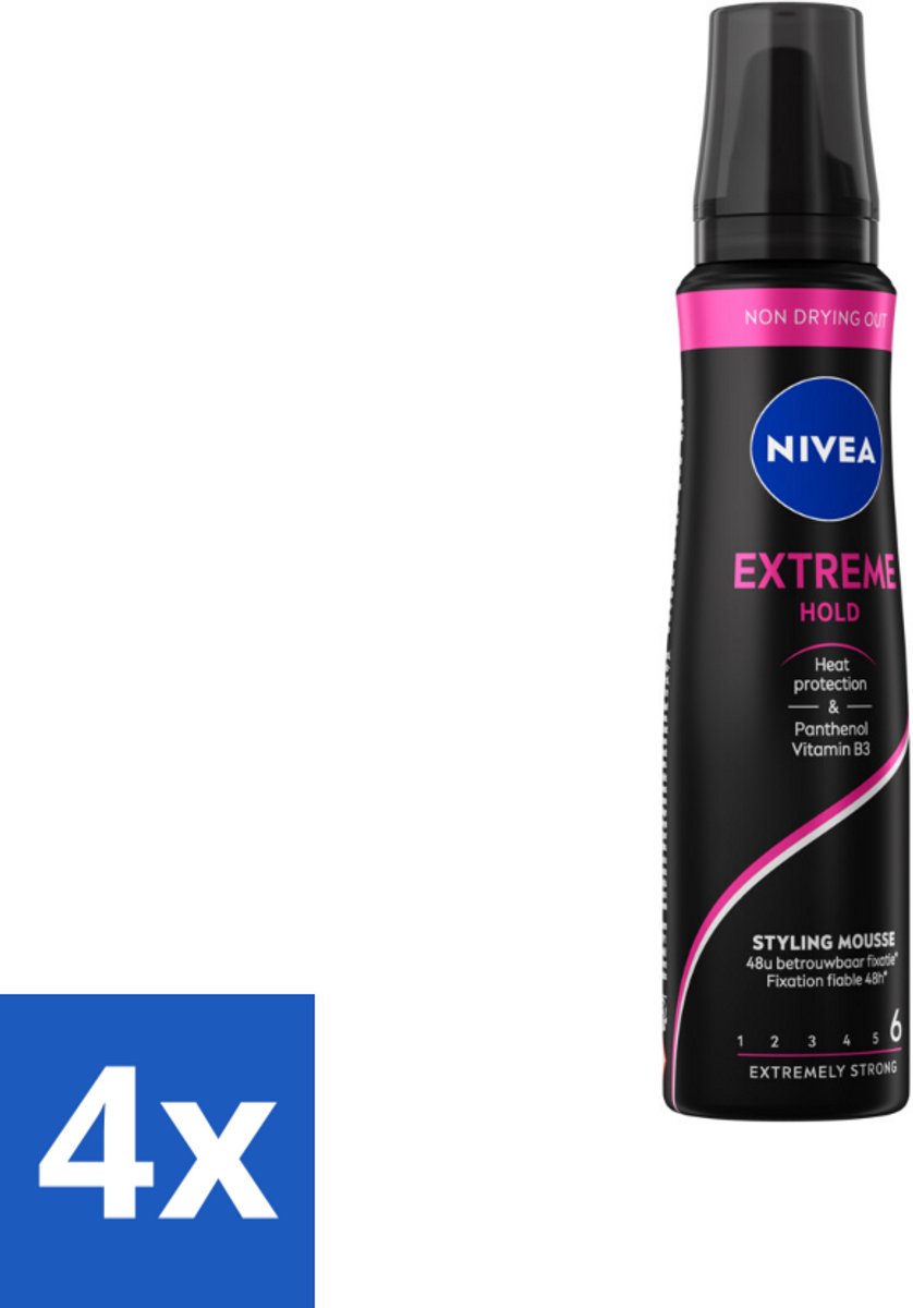 4 x NIVEA - Haarschuim - Extreme Stevigheid - 48 Uur Lang Bescherming - 150 ml - Haar Mousse - Extreme Hold - Volume - Verzorging - Panthenol