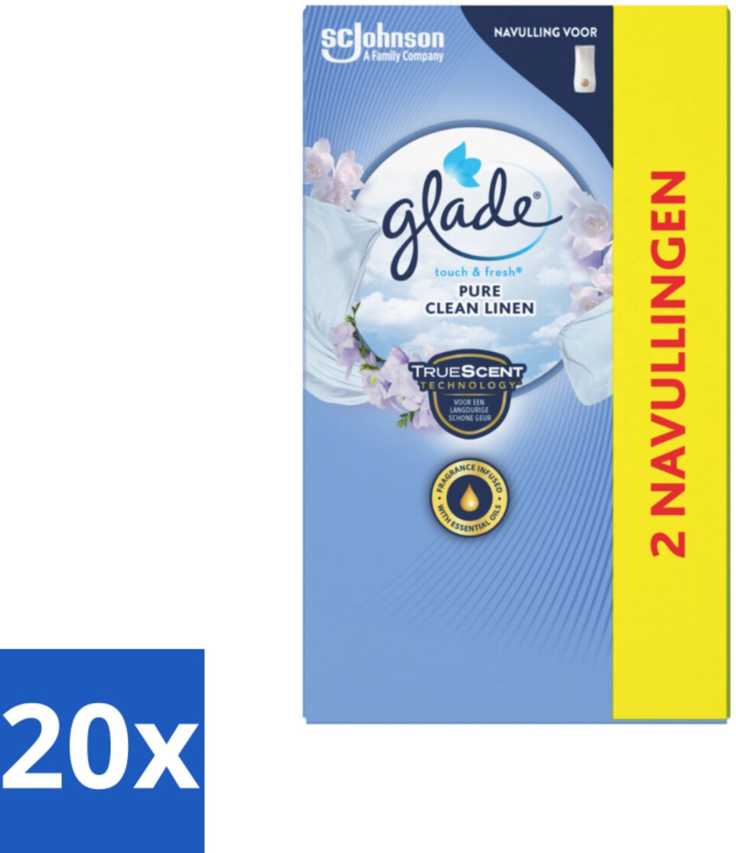 Glade - Touch & Fresh Navulling - Pure Clean Linen - 2 × 10 ml - Bulkverpakking - 20 stuks