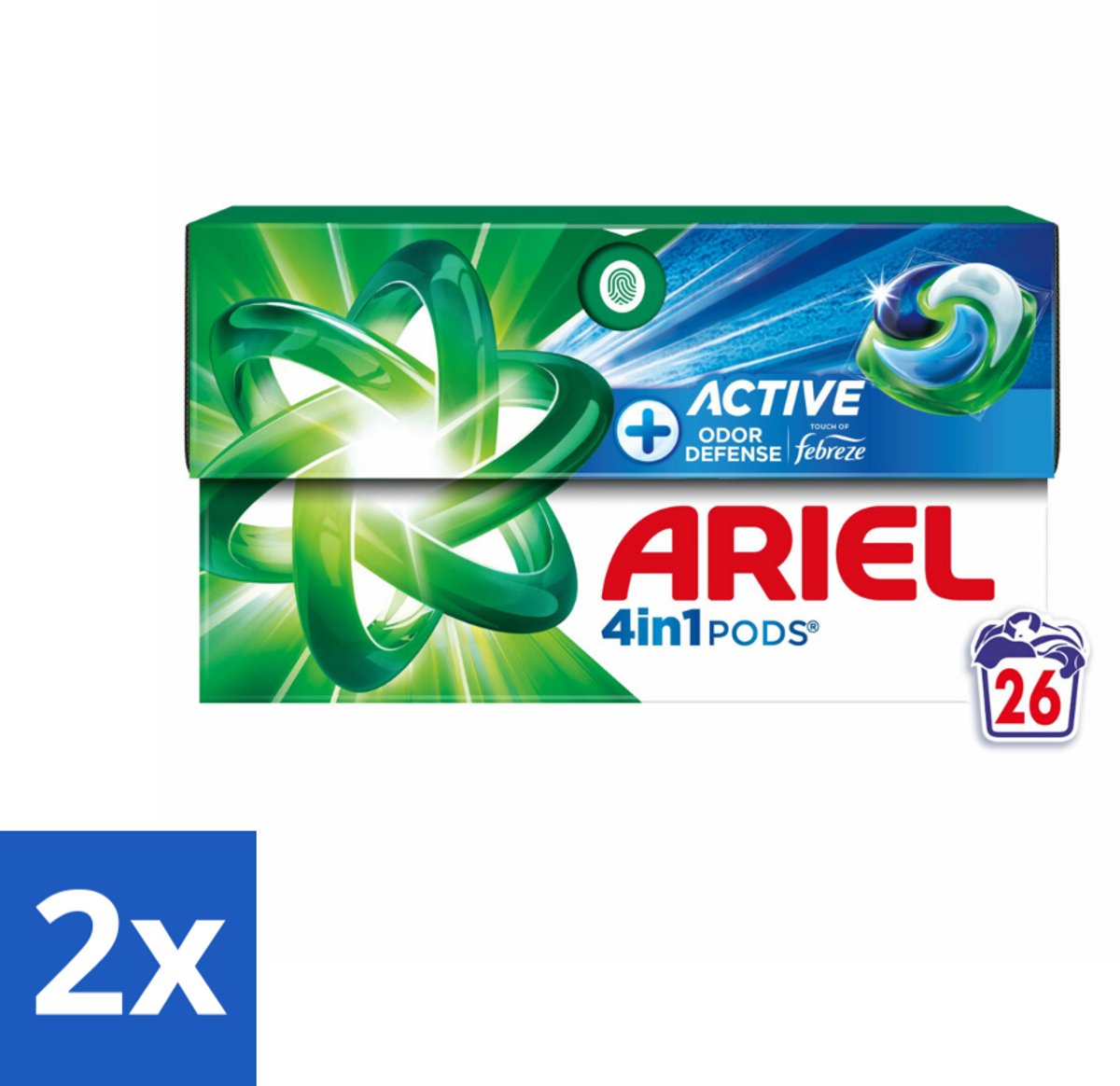 2 x Ariel - 4in1 Wasmiddel Pods - Actieve Geurbestrijding - 26 Pods - Wasmiddel Capsules - Wasmiddel Pods - Zweetgeur Neutraliseren - Langdurige Frisheid - Vlekkenverwijderaar