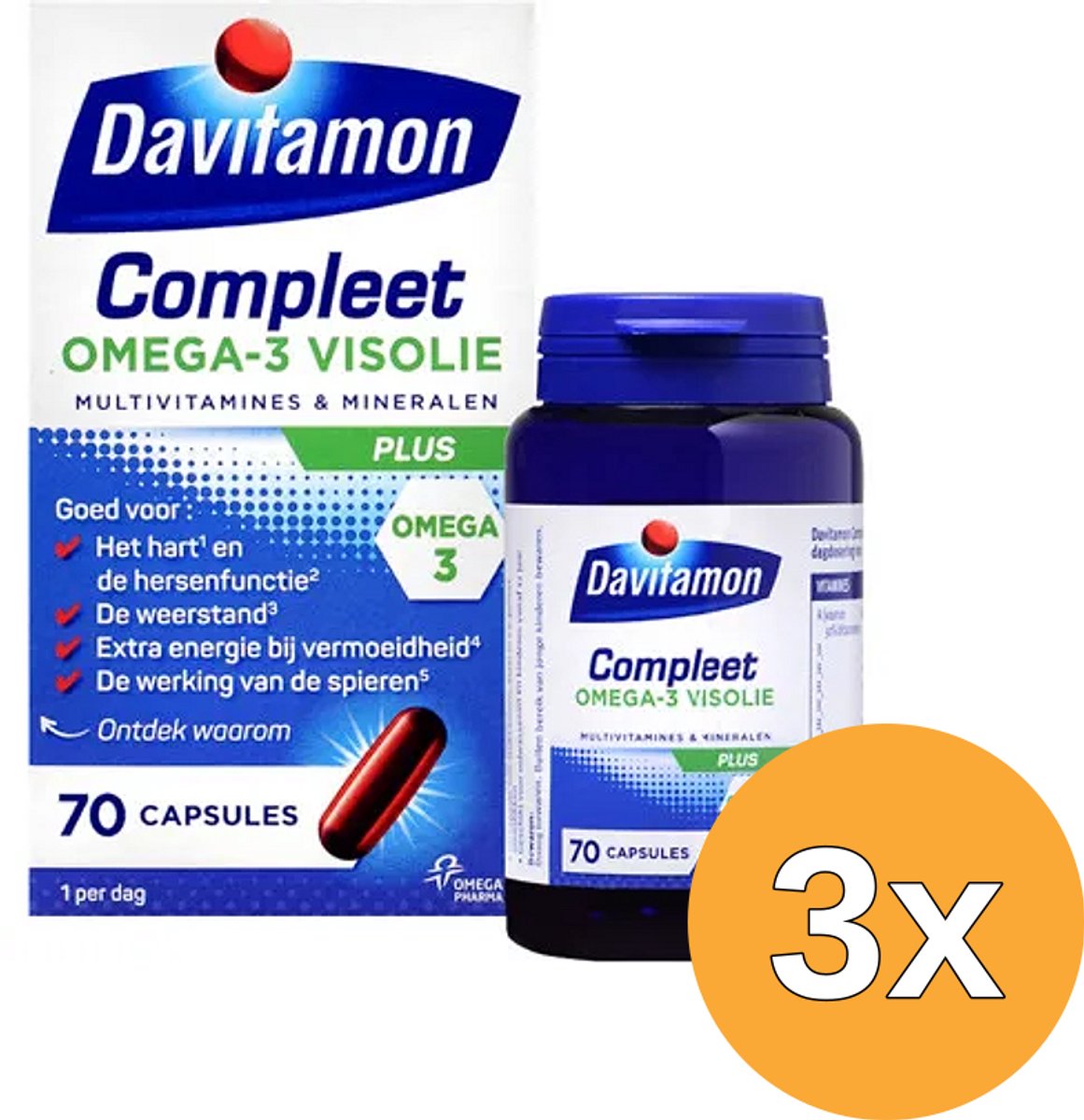 3x Davitamon Compleet omega 3 vis (70 capsules)