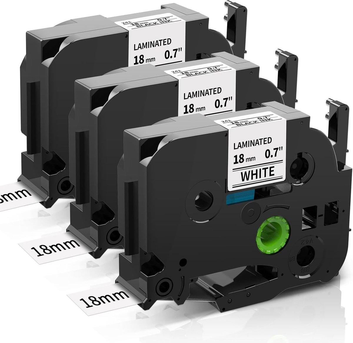 Label tape 18mm - zwart op wit - 3 stuks - ideaal voor Brother Ptouch labelmakers - ShopVlot