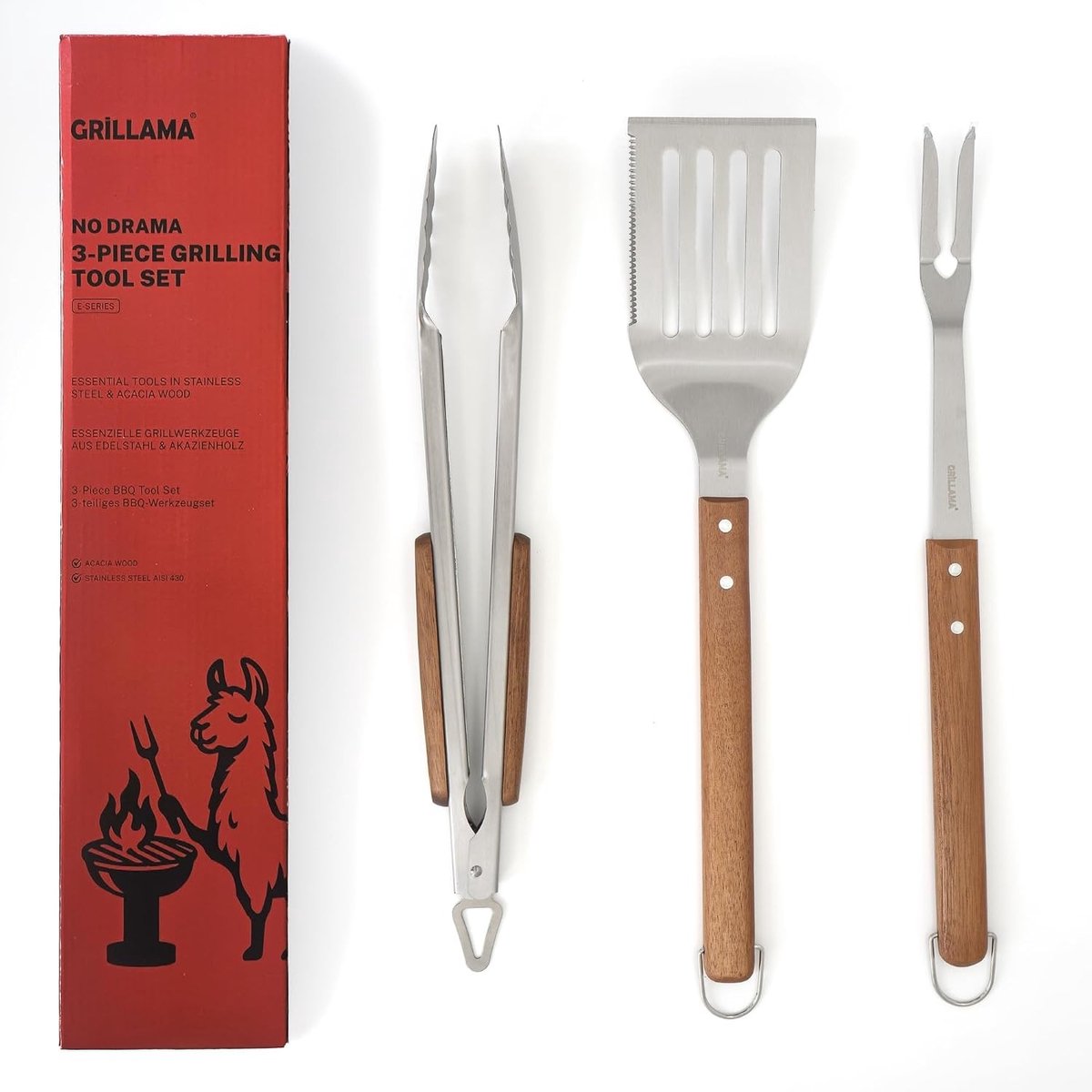 BBQ Grill Set - Acacia - 18 inch - Roestvrijstalen Gereedschappen - Voor BBQ-liefhebbers