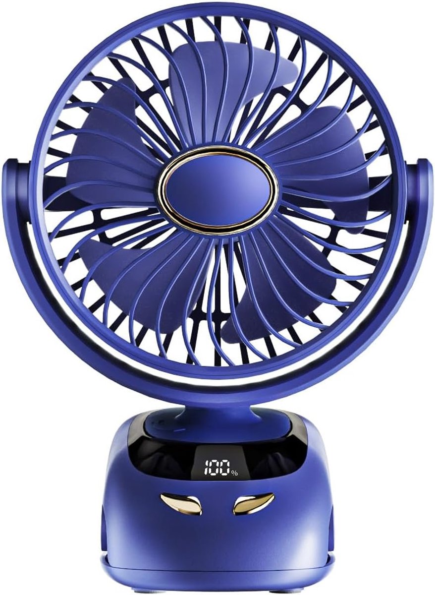 Mini USB Fan, 6000 mAh, Battery Table Fan with LED Digital Display, Clip, Atmospheric Night Light, Clamping Table Fan - ShopVlot