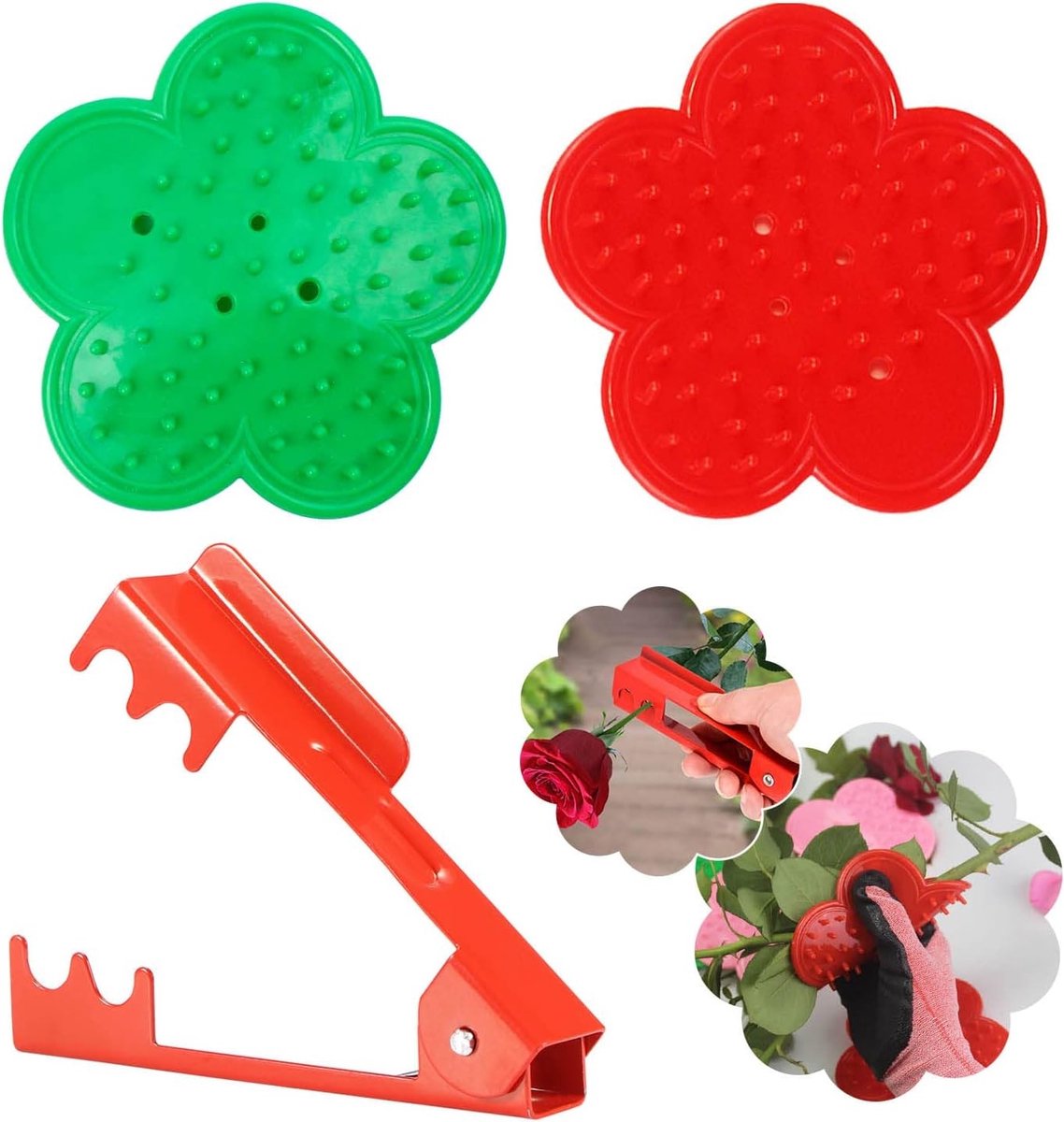 Tuinharkjes klein - Rood/Groen - Metalen Rozenklem en Doornverwijderaar - Duurzaam Tuingereedschap voor Bloemenliefhebbers