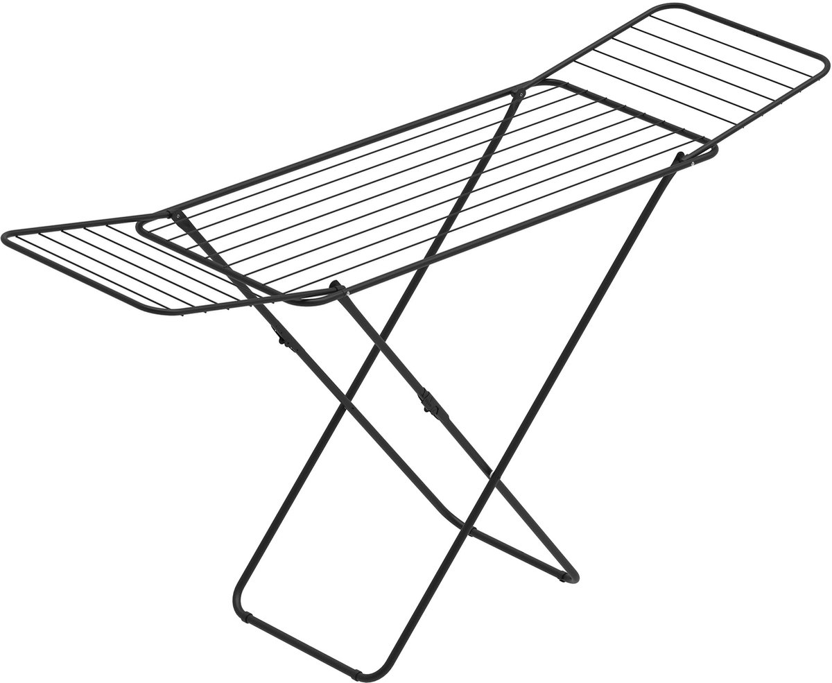 Famanu – Droogrek met afsluitbare vleugels en veiligheidsvergrendeling, 50 x 181 x 92 cm, 18 m droogoppervlak, zwart, ideaal voor het drogen van wasgoed