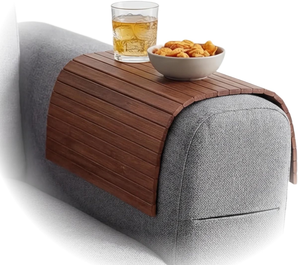 Famanu – Bamboe sofa dienblad met antislip, flexibel bankdienblad voor snacks en drankjes