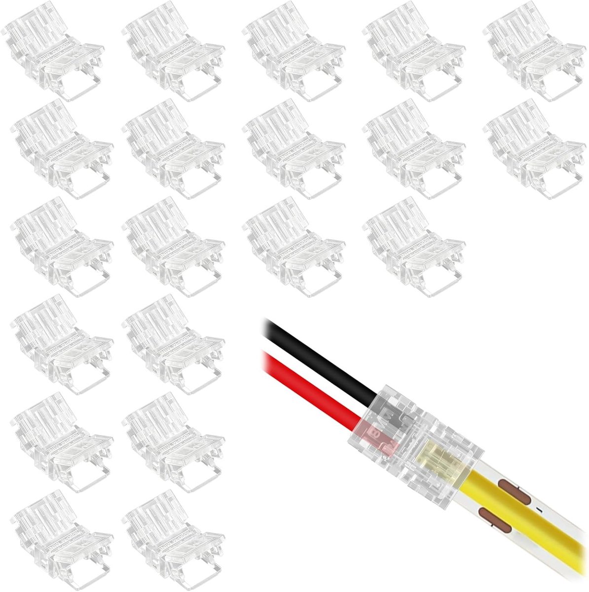 20 stuks ledstripconnectoren 8 mm 2-pins solderless snelconnector SMD COB - ShopVlot