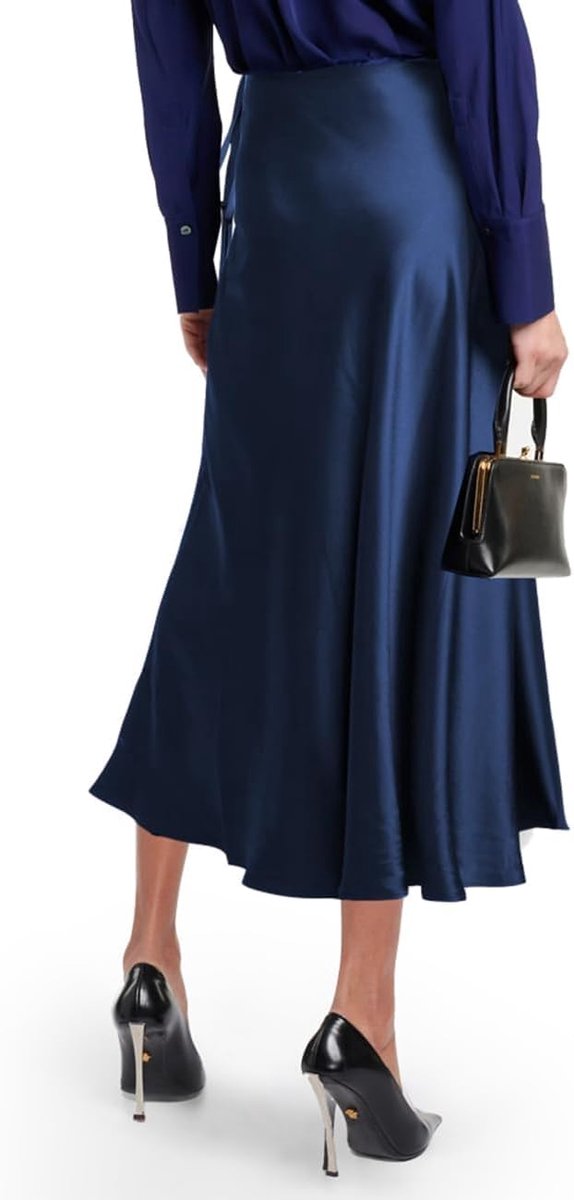 Women's Satin Skirt Long High Waist Elegant Silky Midi Skirt A-line Flared Midi Skirt Business Party Casual Skirt - ShopVlot