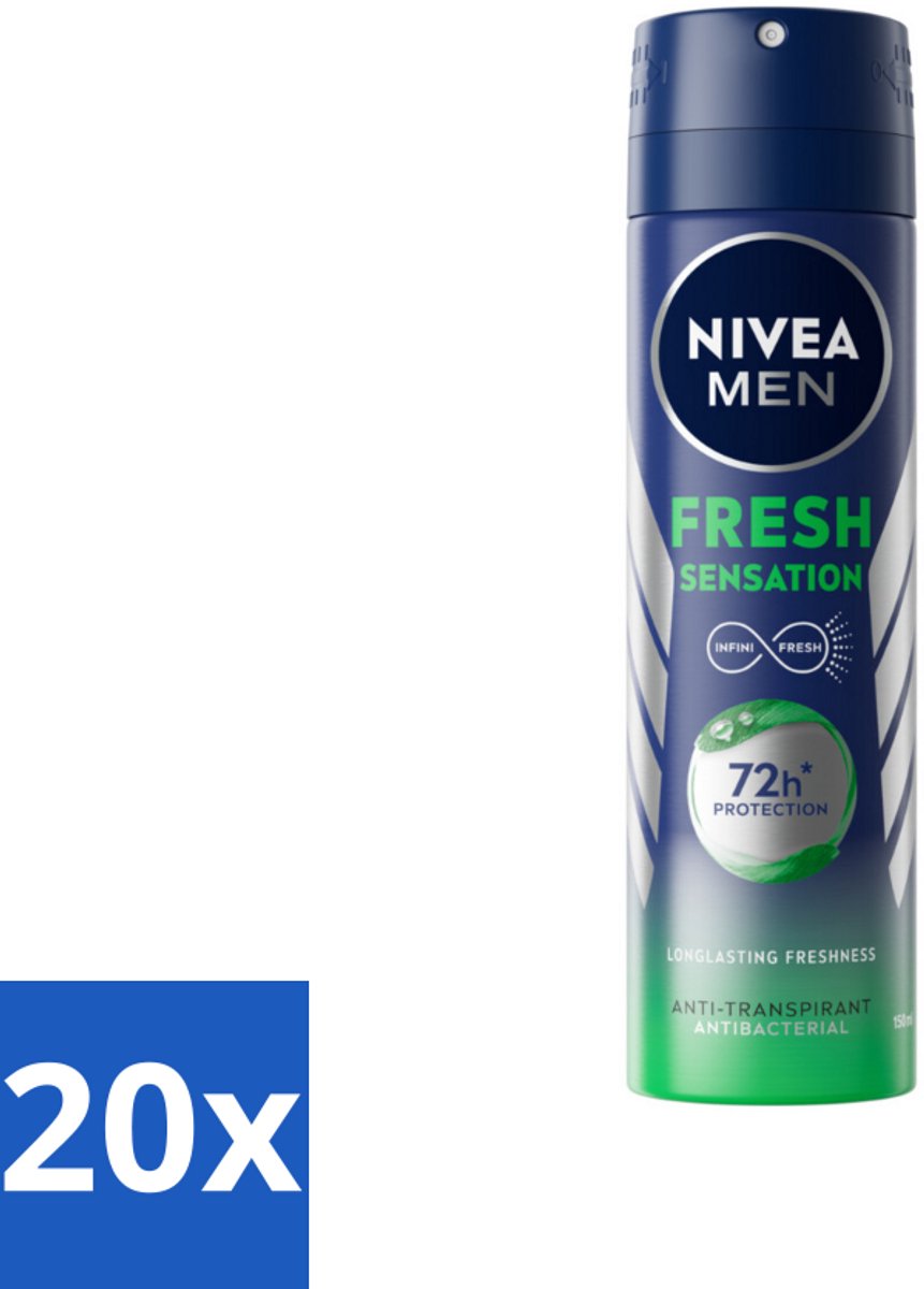 20 x NIVEA MEN - Deodorant Spray - Fresh Sensation - 150 ml - NIVEA MEN Deodorant Spray - Anti-Transpirant Spray - Frisheid - Geurvervoeging - Zweetgeur