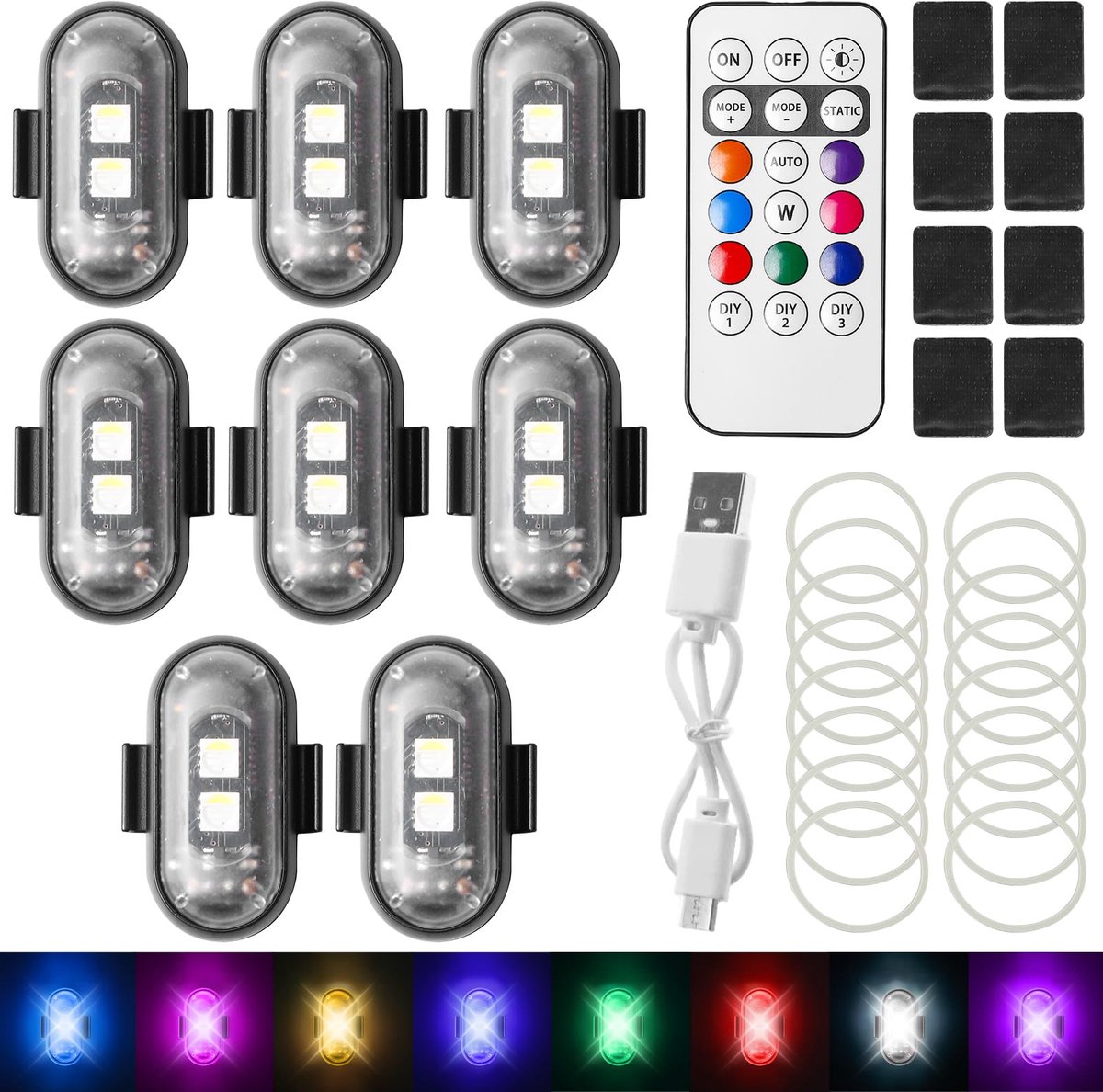 Draadloze ledlampen 8 stuks - USB-opladen - 8 kleuren - sfeerverlichting voor drone - ShopVlot