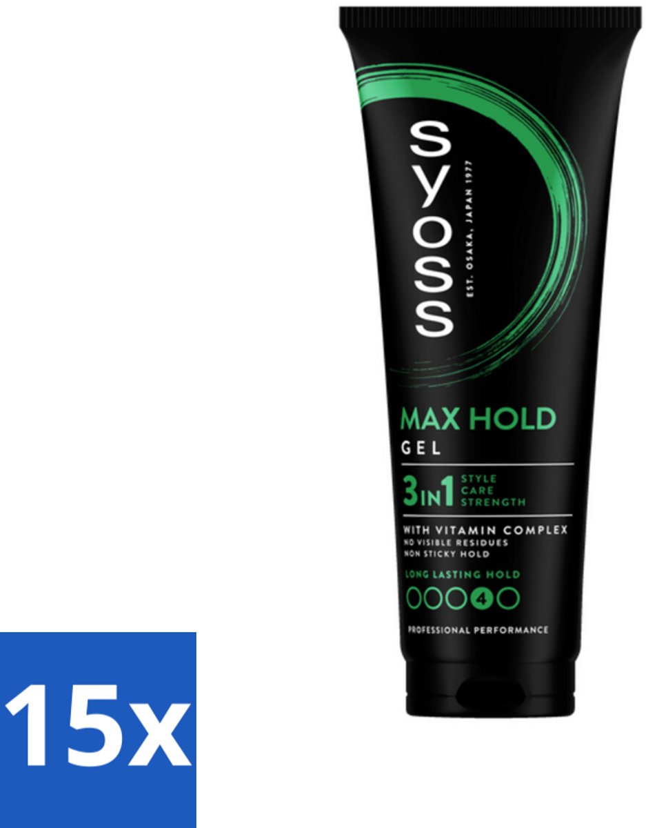 15 x Syoss - Max Hold - Haargel - Maximale Hold - 250 ml - Haar Fixatie - Haargel - Max Hold - Styling Gel - Haar Verzorging
