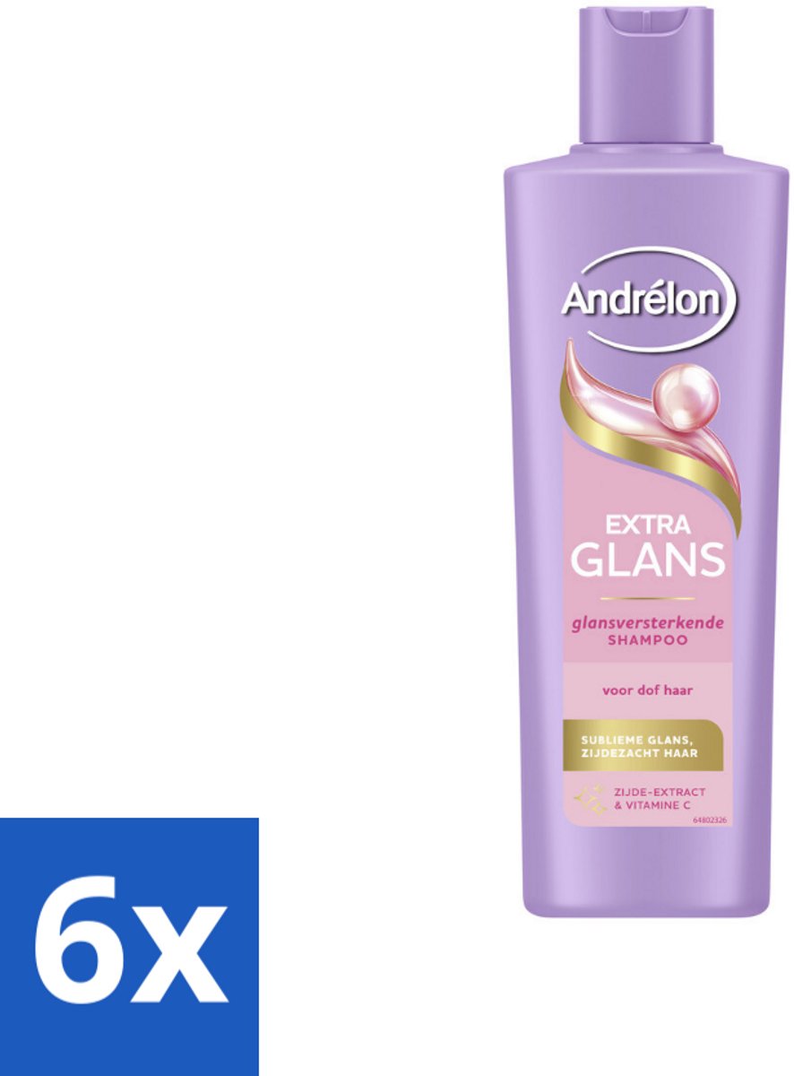 6 x Andrélon – Shampoo – Extra Glans – 250 ml - Glans Haar - Stralend Haar - Zacht Haar - Verzorgd Haar - Dof Haar