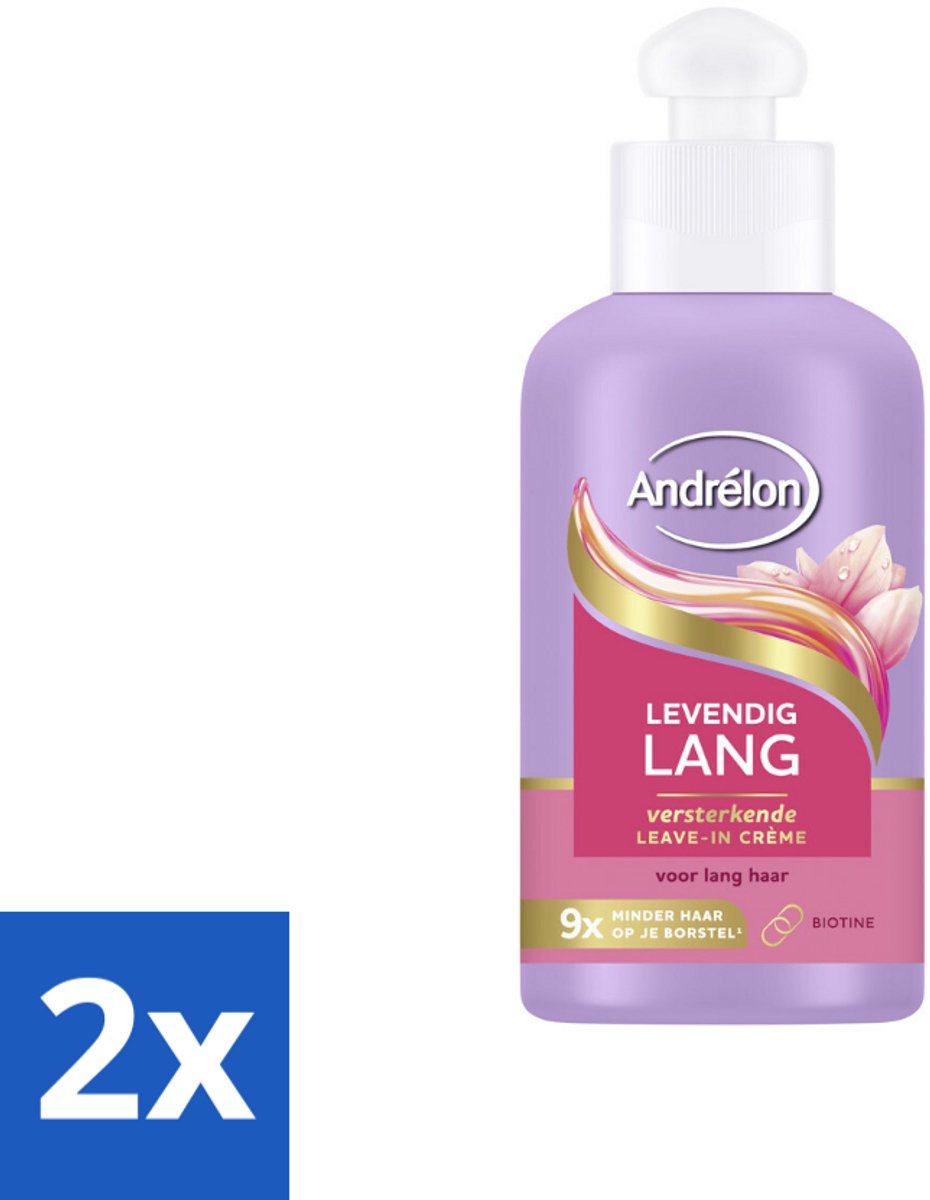 2 x Andrélon – Leave-In Crème – Levendig Lang – 200 ml - Haarbescherming - Haarversterking - Haarbreuk - Biotine - Lang Haar Verzorging