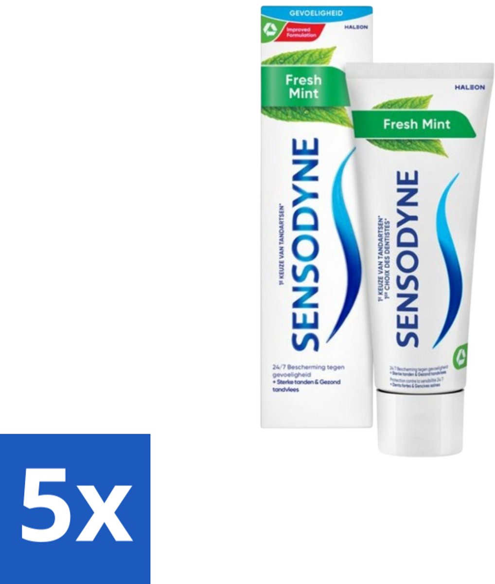 5 x Sensodyne - Tandpasta - Fresh Mint - Frisse Adem - 75 ml - Gevoelige Tanden - Tandpasta - Fluoride - Frisse Adem - Tandglazuur
