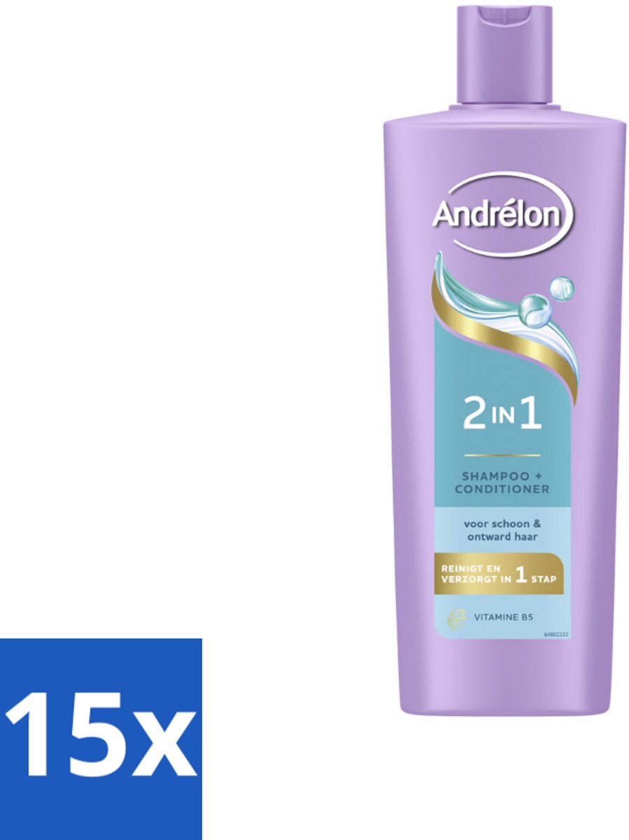 15 x Andrélon – Shampoo 2-in-1 – Iedere Dag – 400 ml - 2-in-1 Shampoo En Conditioner - Haar Verzorging - Vitamine B5 - Haartype - Haarkleur