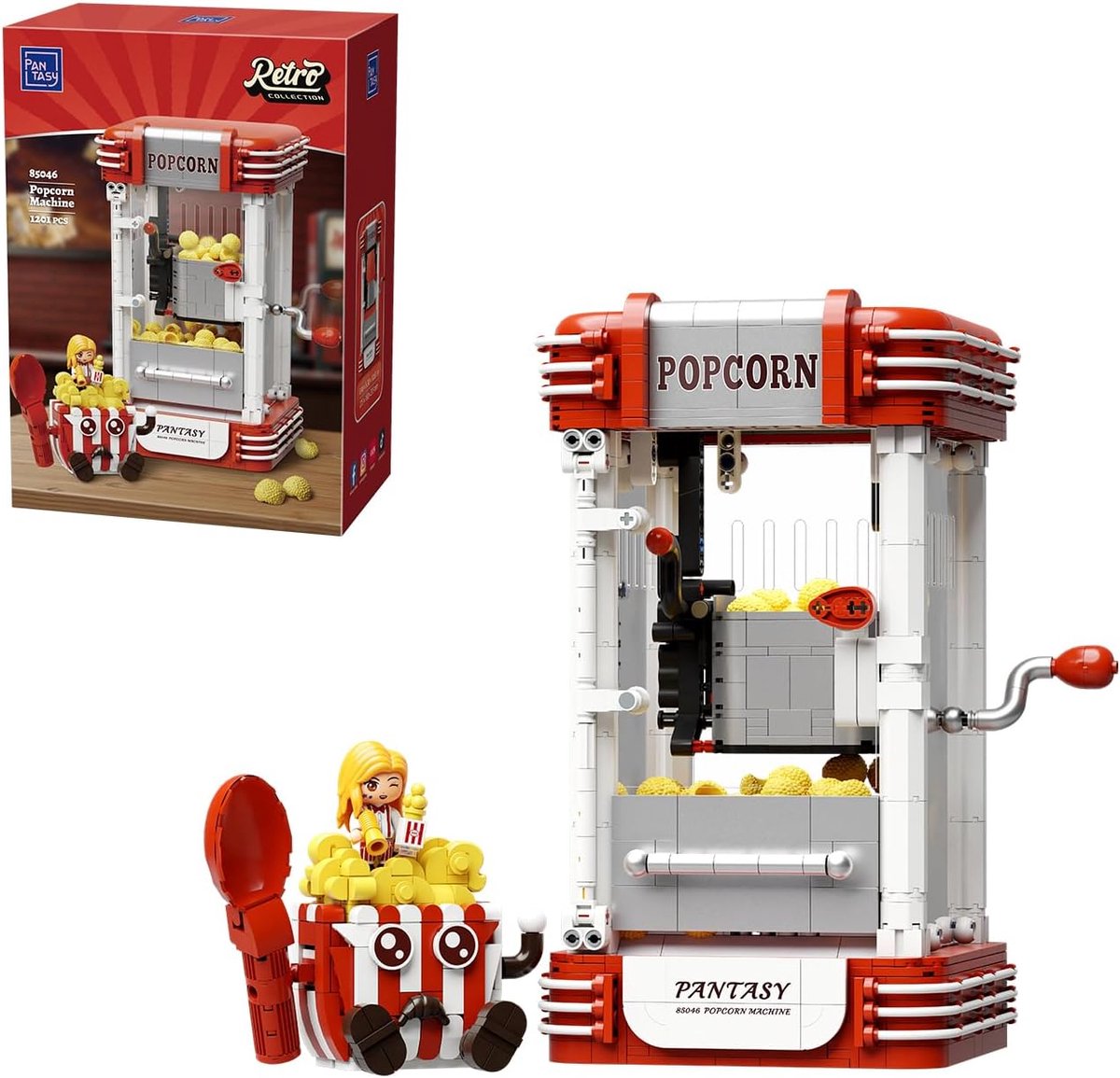 Popcornmachine model - retro ontwerp - interactieve draaiende slinger - perfect voor verzamelaars