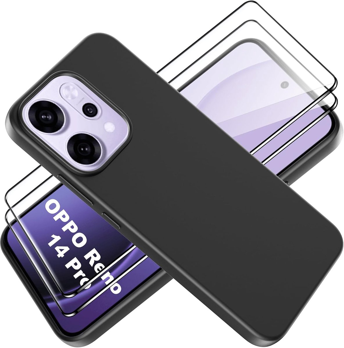Tieeyivv Oppo Reno 14 Pro Case with 2 Pieces Tempered Glass Screen Protector Screen Protector Soft Matte Phone Case - ShopVlot