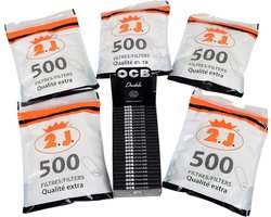 2J OCB Pack of 25 Books of 100 Rolling Sheets, OCB Premium 2500 Sheets + 5 Bags of 500 Filters, 2500 Cigarette Filters - ShopVlot