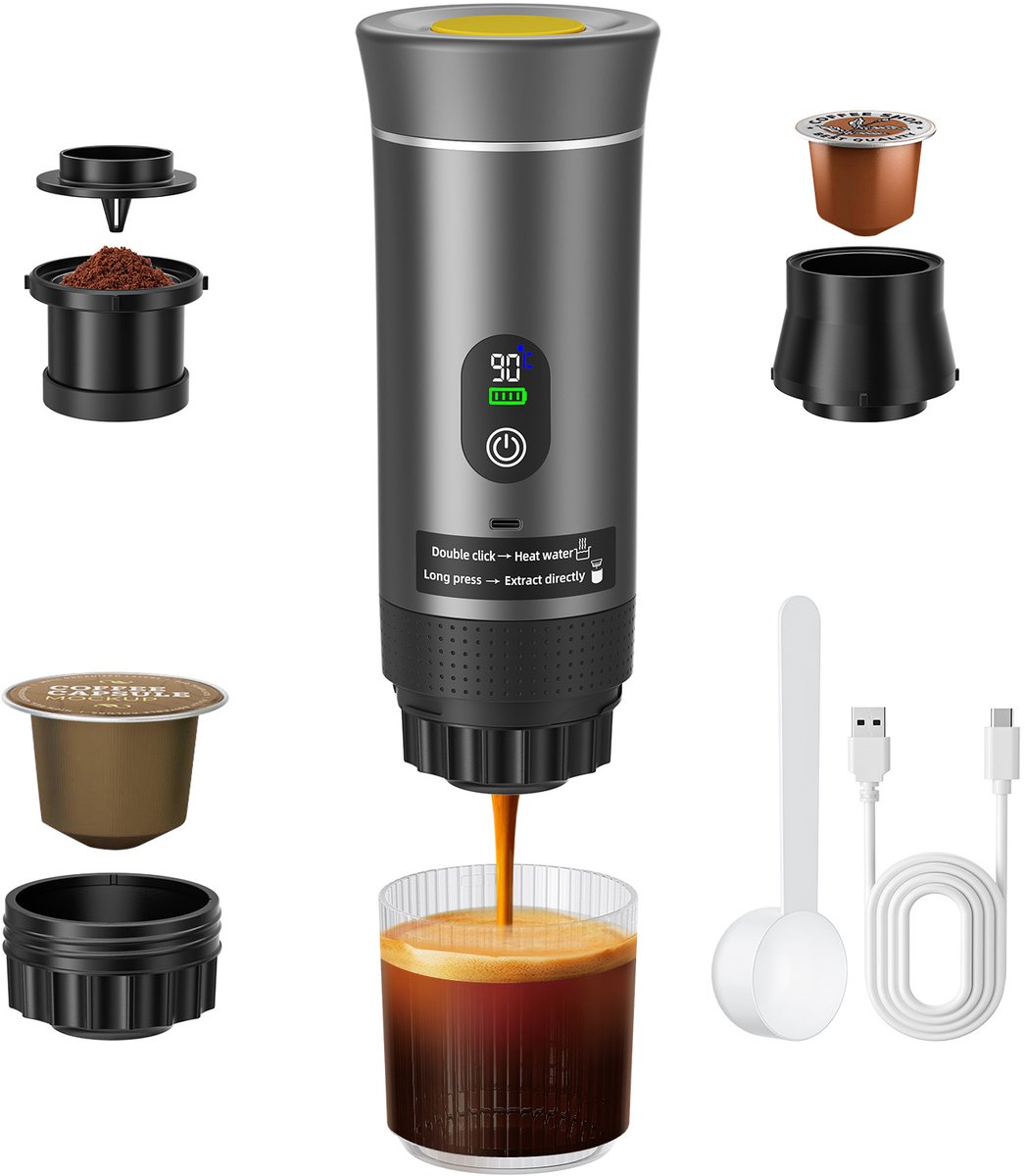 Mura Koffiezetapparaat - Espressomachine - Koffiezetter - Espresso Maker - Koffiemachine - Koud/Warm - 2 Standen - Grijs
