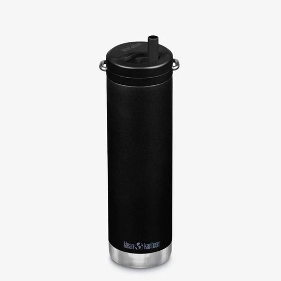 Klean Kanteen - Isolatiefles Classic 592ml/20oz met Straw twist Cap - Shale Black - Rietjescap