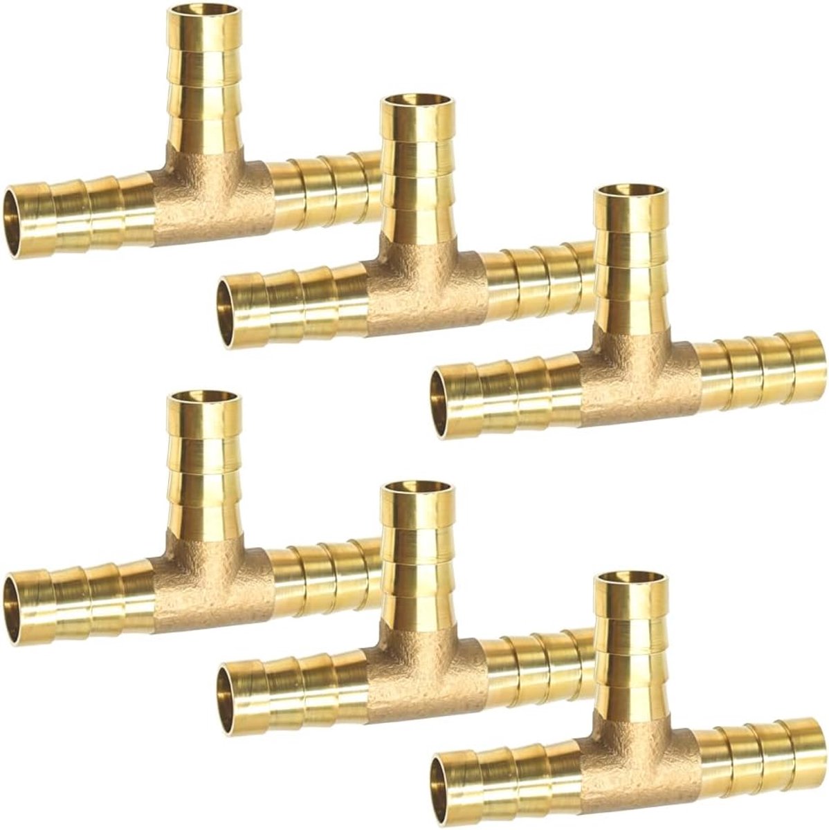6 stuks 3-weg slangverbinders, 10 mm, messing, T-adapter, slangverbinder voor brandstof, lucht, water, benzine, - ShopVlot