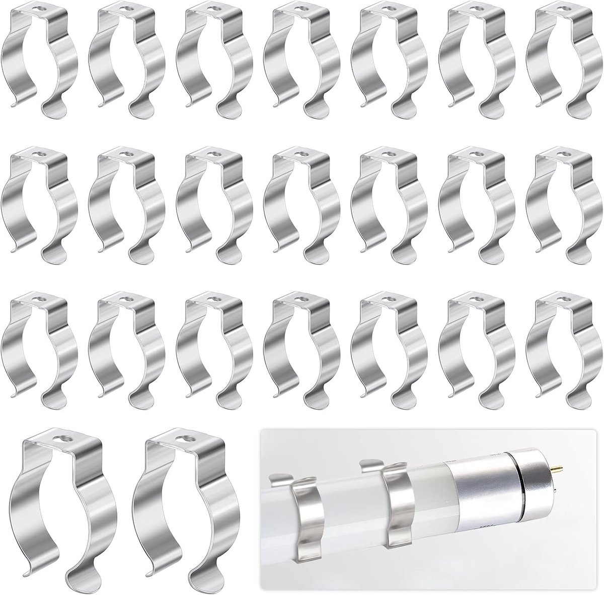 Pack of 30 T8 fluorescent tube holders, LED tube clip made of stainless steel, tube clamp holder with 30 screws for - ShopVlot