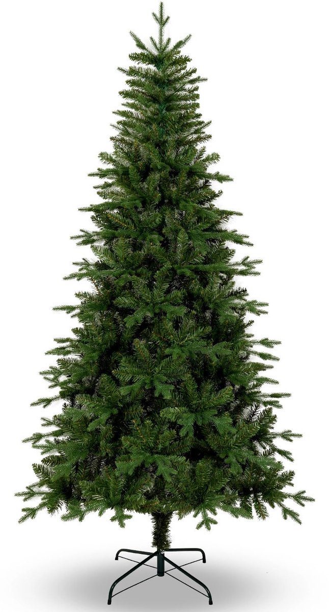 Famanu – Kunstkerstboom van 1,5 m met realistische PE-bladeren, 386 natuurlijk uitziende takken, scharnierende takken en metalen standaard
