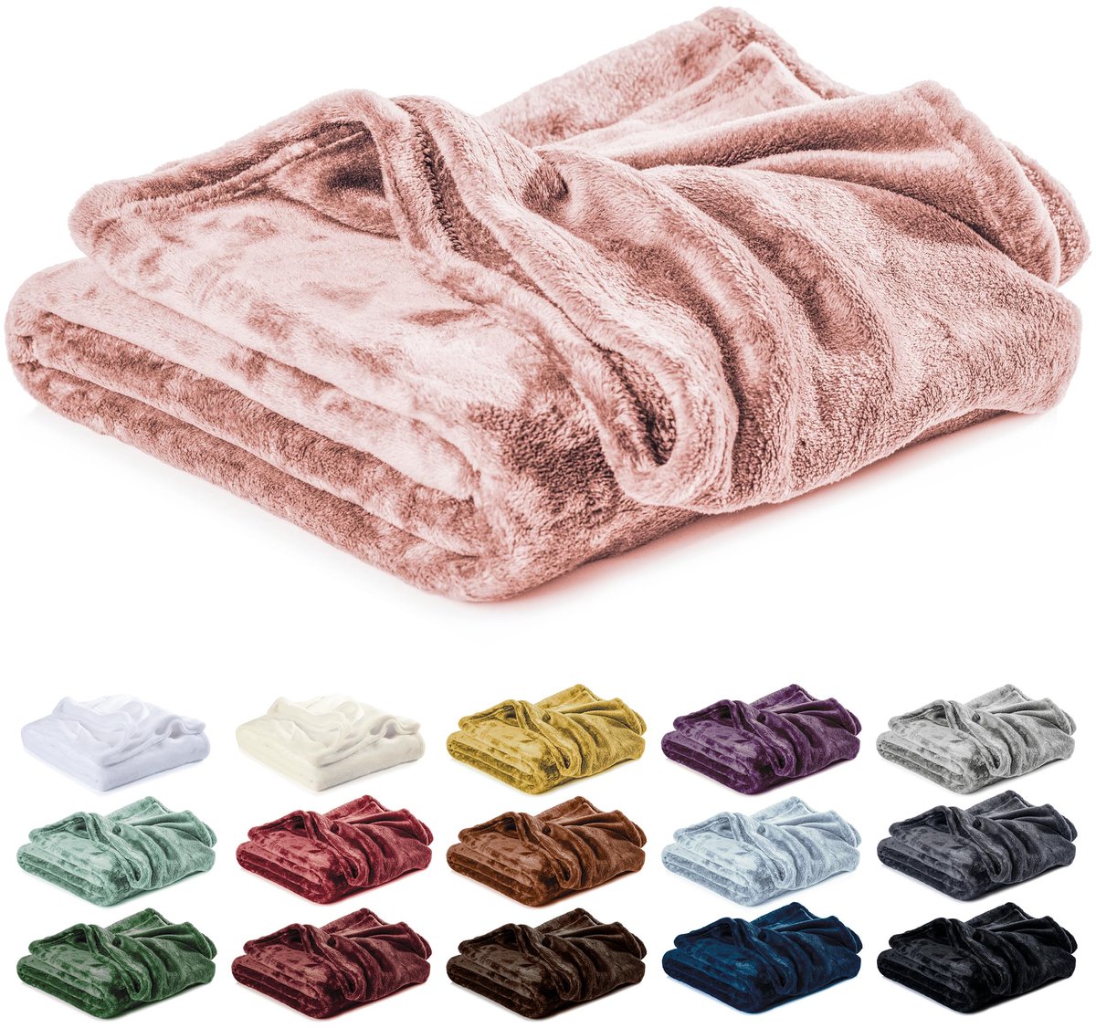 Famanu Fleece deken van 150x200 cm, 1-persoons, zachte en warme knuffeldeken van pluizige microvezel, ademend en wasbaar, poederroze