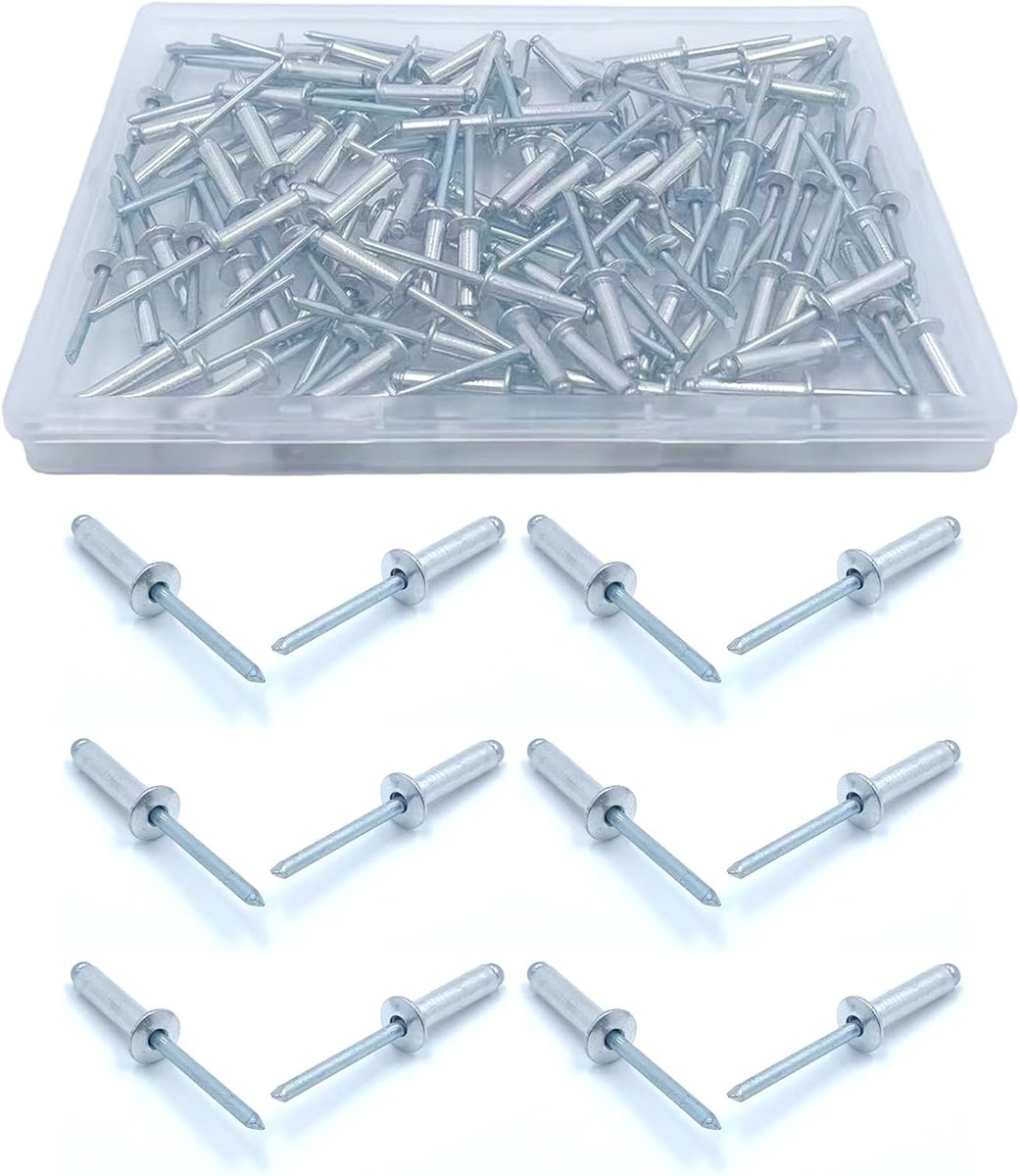 Pack of 120 Aluminium Blind Rivets, 4.8 x 18 mm, Large Flange Pop Rivets, Aluminum Rivets for Motor Vehicles - ShopVlot