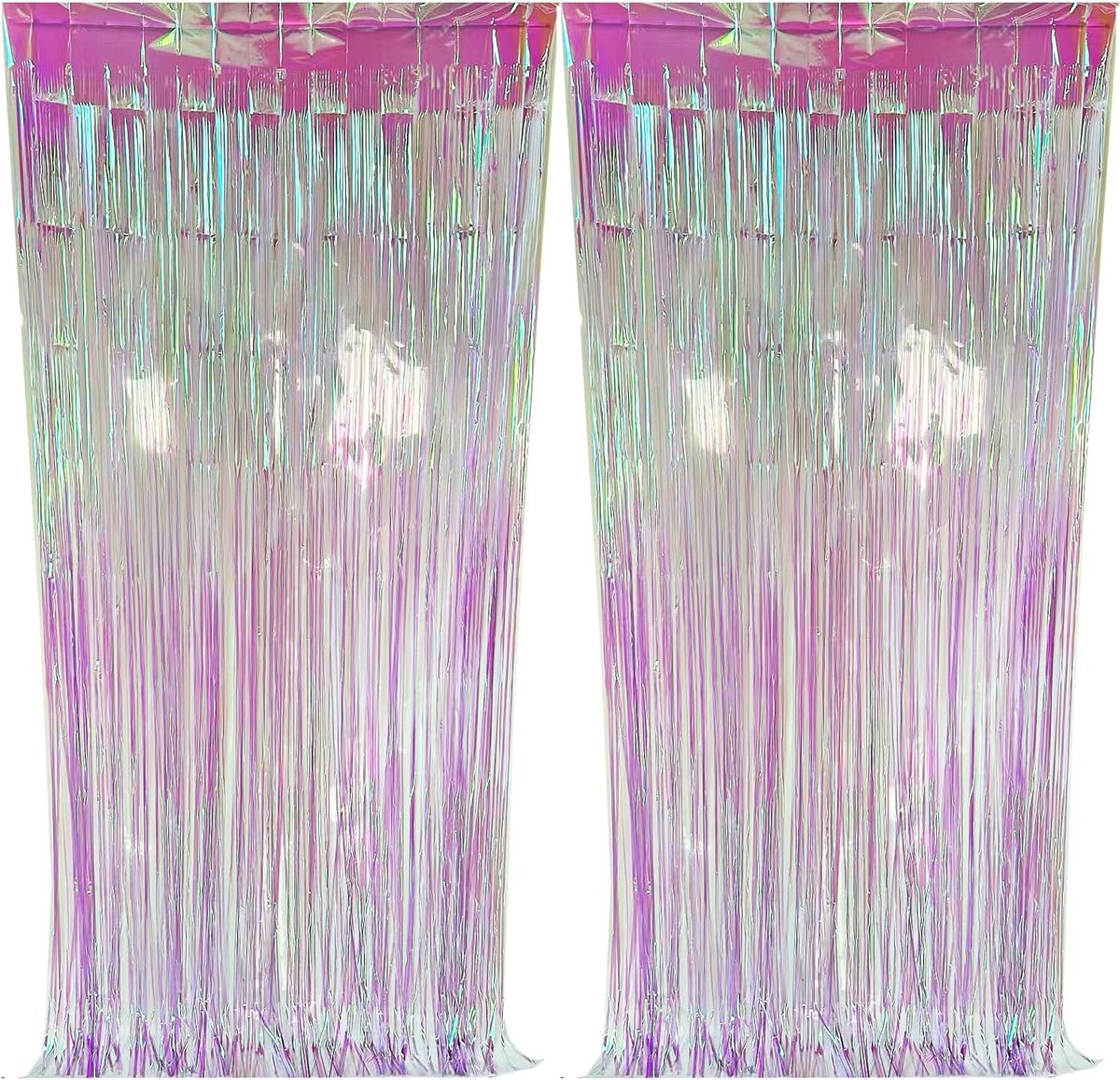 CYBERNOVA 2pcs Rainbow Neon Fringe Foil 1x2m Metallic Tinsel Foil Fringed Streamer Curtains Backdrop for Wedding - ShopVlot