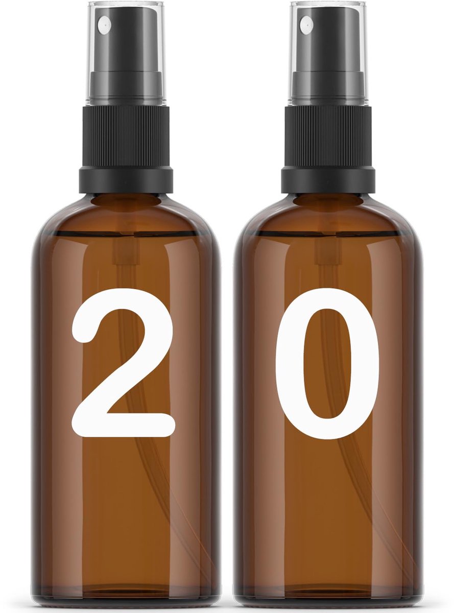 Essenciales Spuitfles van amberkleurig glas, 20 flessen, navulbare verstuiver, 100 ml - ShopVlot