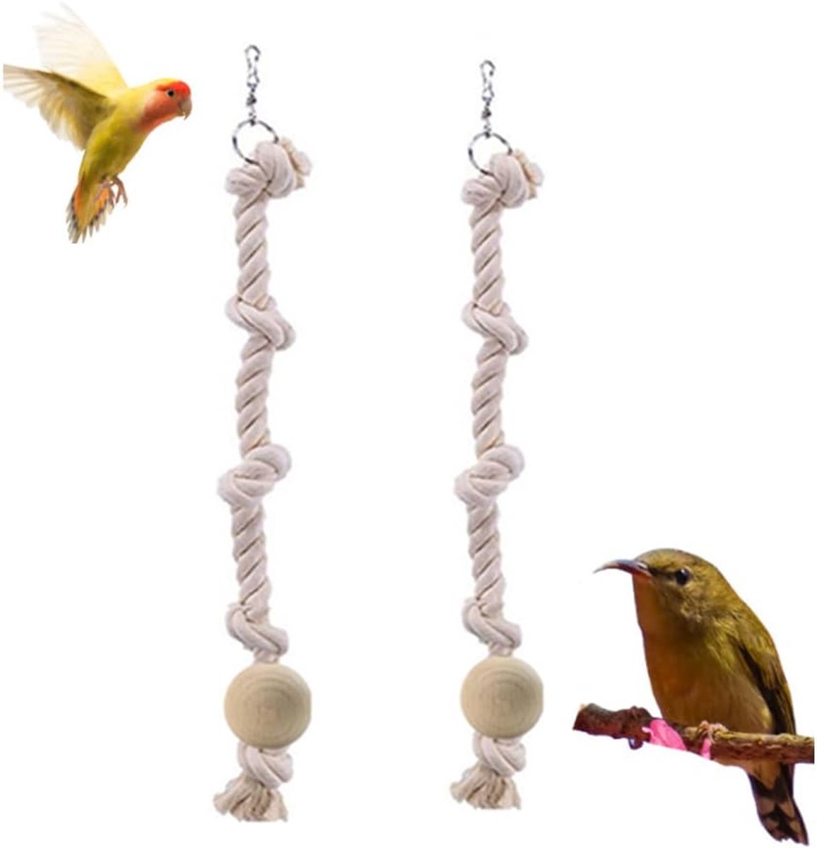 2 Pieces Cotton Climbing Rope for Parrots - Climbing and Chewing Toys with 5 Knots - 40cm Length - ShopVlot