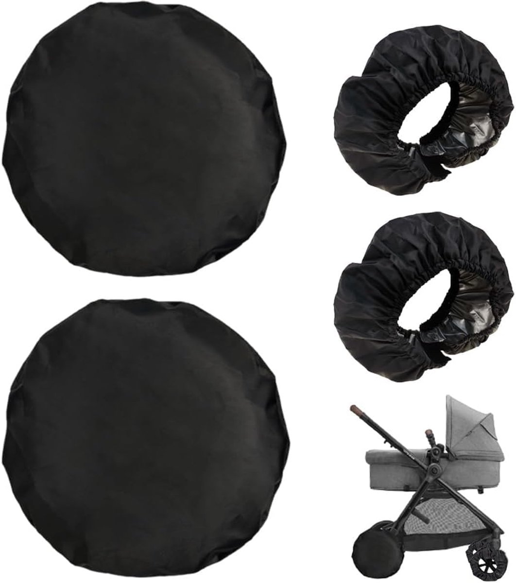 Set van 4 wielbeschermers en kinderwagenbanden, zwart, waterdicht, stofdicht, buggy, wielhoes, regenbescherming - ShopVlot