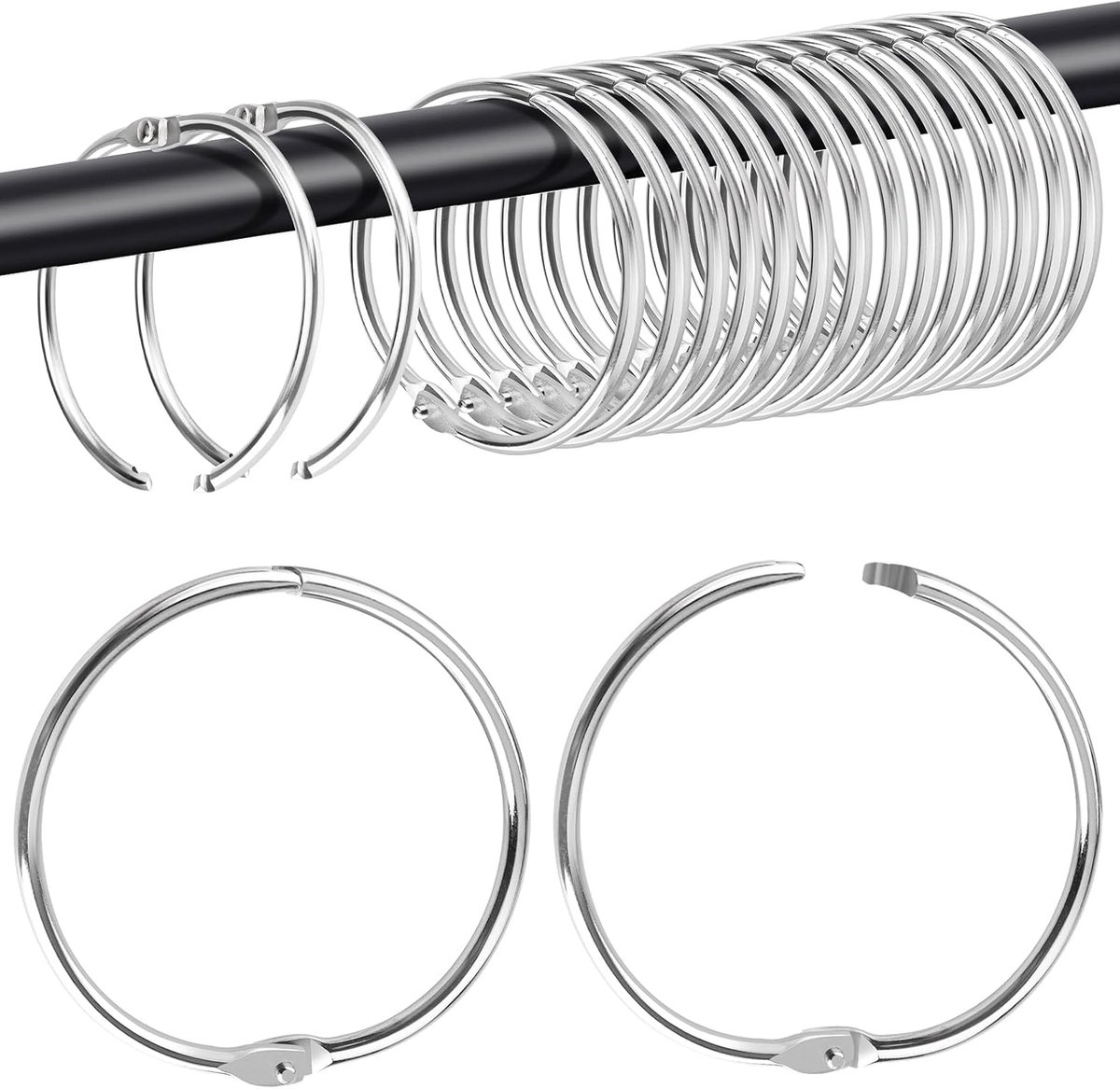 Caianwin 20pcs Shower Curtain Rings, Metal Curtain Rings, 50mm Curtain Rings for Opening, Curtain Opener for Curtain - ShopVlot