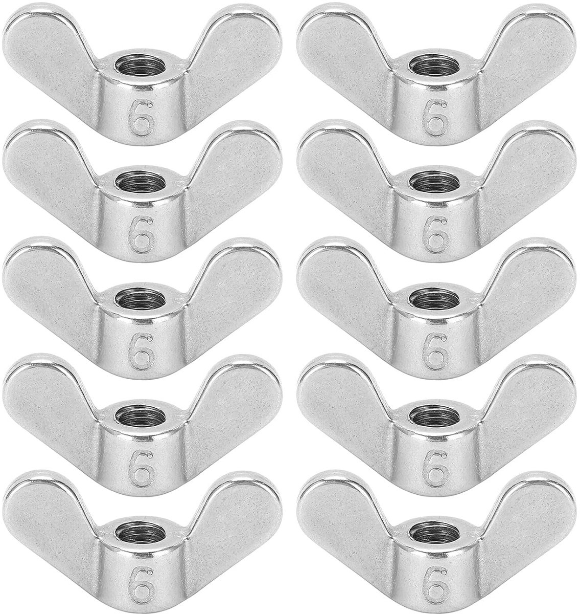 10pcs M6 Wing Nuts, 304 Stainless Steel M6 Butterfly Fasteners Parts Butterfly Nut Various Sets for Machines - ShopVlot