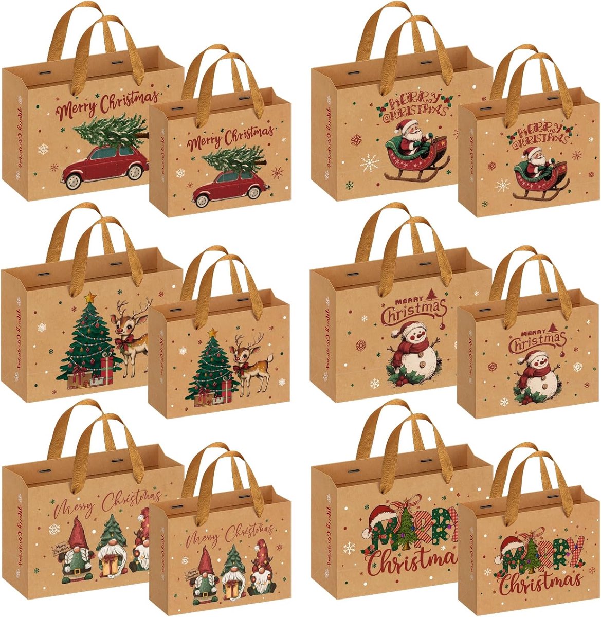 Hretvoi 12 stuks geschenkzakjes voor Kerstmis, kraftpapier, retro - ShopVlot