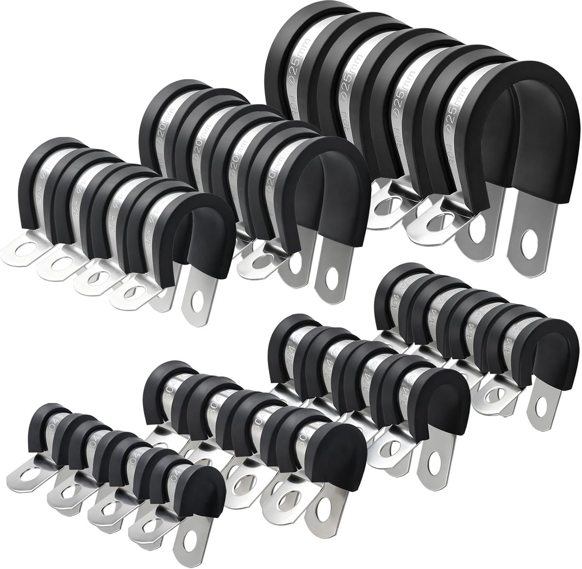 U-buis klemmen pack van 28 - Ø 6/8/10/12/16/20 mm - 304 roestvrij staal - weerbestendig en duurzaam - ShopVlot